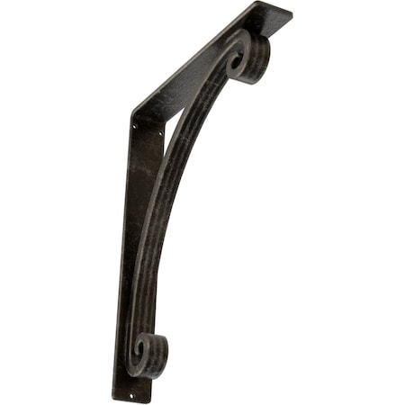 Ekena Millwork Legacy Wrought Iron Bracket, (Triple center brace), Antiqued Warm Silver 2"W x 12"D x 15"H BKTM02X12X15TLEAWS